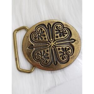 VINTAGE BTS 1978 SOLID‎ BRASS BELT BUCKLE CLOVERLEAF MANDALA FLOWER USA Mod 70s